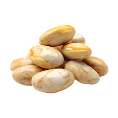 A pile of butter beans with a rough texture, isolated on white, high-resolution close-up.