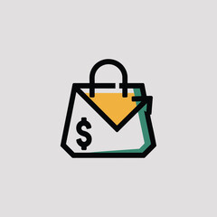 Minimalist illustration of a shopping bag symbol with dollar sign representing financial transactions and consumerism