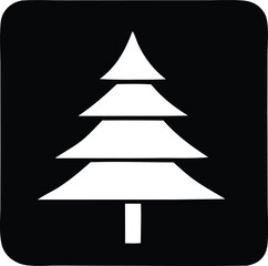 Fototapeta premium Simple white pine tree icon on black square background for nature designs