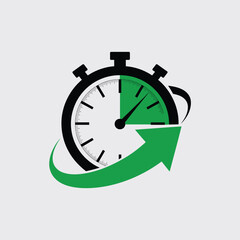 Clock icon symbolizing time management efficiency and progress a visual representation of deadlines scheduling and forward momentum with a large green arrow emphasizing growth