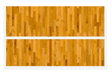 Polished wooden sports court floor with white boundary lines isolated on a transparent background