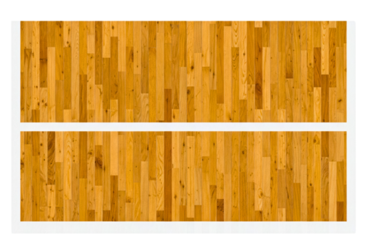 Polished wooden sports court floor with white boundary lines isolated on a transparent background