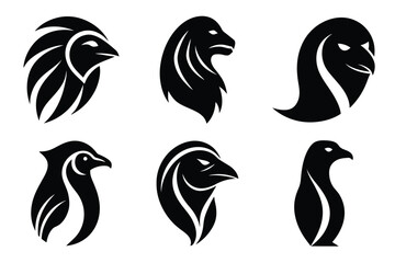 Fototapeta premium Simple Penguin Head Silhouettes Bundle for Nature, Zoo and Arctic Concepts