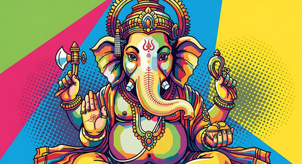 Flat Style Ganesha &ndash; Colorful Hindu God for Poster & Decor