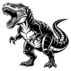 Roaring Tyrannosaurus Rex Line Art – Black and White Dinosaur Illustration for Coloring and Education.