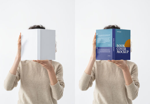 Mockup Of Woman Reading Customizable Hardback Book