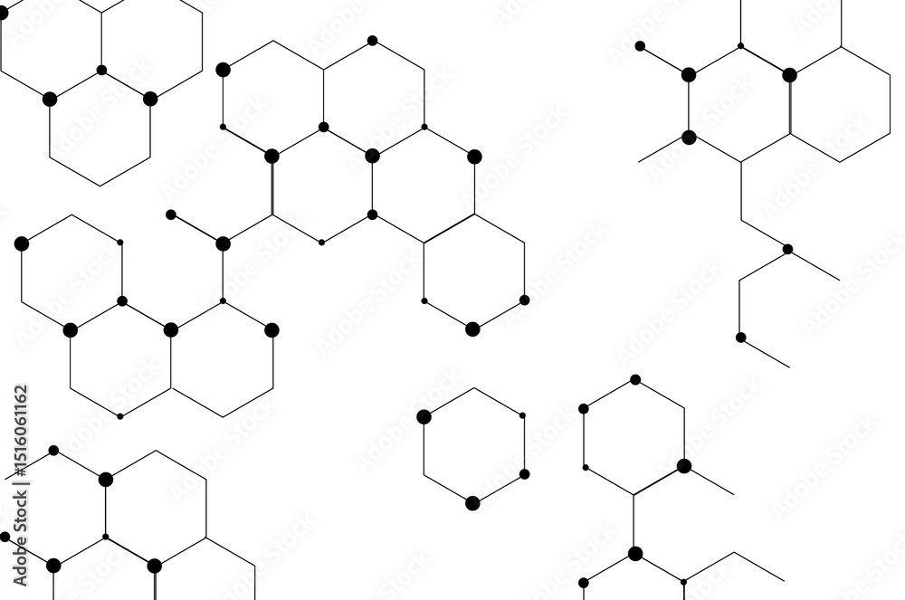 Wall mural abstract tech background with molecular structures, science network concept,connecting lines and dot