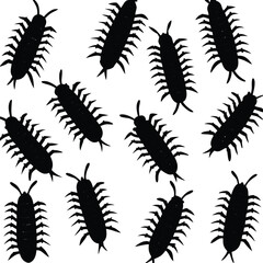 A collection of black centipede silhouettes on white background