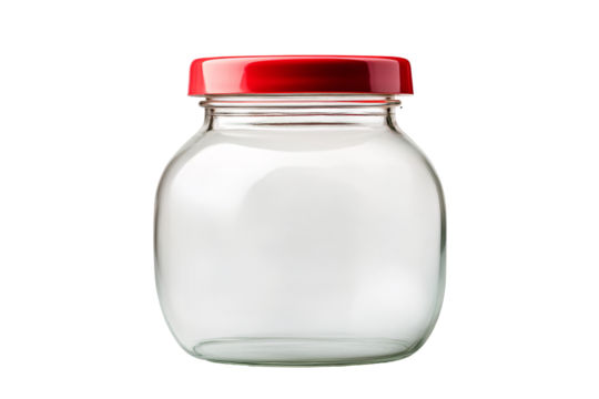 Isolated Empty Glass Jar with Red Lid