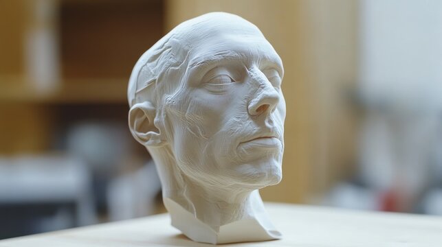 Detailed Plaster Head Study Depicting Anatomical Features in Fine Art