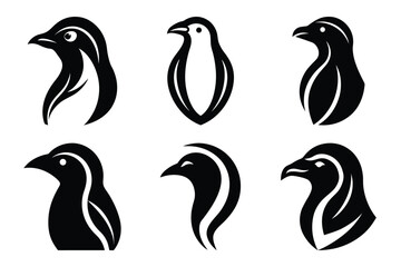 Fototapeta premium Minimal Penguin Head Silhouette Collection for Creative Design