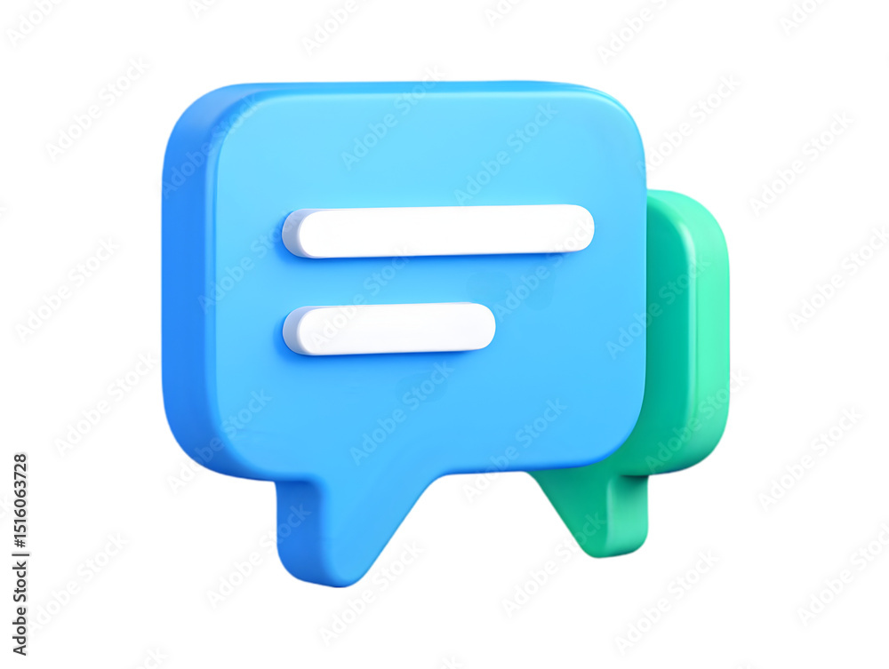 Fototapete 3d rendered blue and green chat bubbles with white text representing communication and messaging