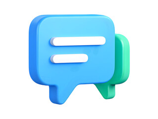 3d rendered blue and green chat bubbles with white text representing communication and messaging
