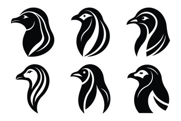 penguin Head Silhouettes Bundle for Retro Animal Logo Projects