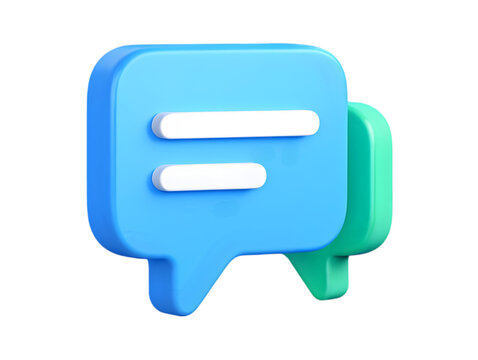 3d rendered blue and green chat bubbles with white text representing communication and messaging