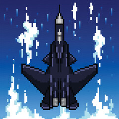 Pixel art fighter jet illustrations vector element