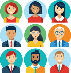 Diverse set of flat icon style professional headshots for website or app