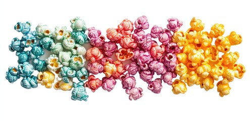 Colorful popcorn scattered in rainbow hues