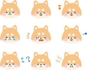 Fototapeta premium 茶色の柴犬の顔アイコンセット 線なし