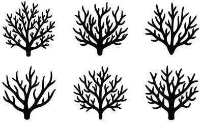 Obraz premium Marine Staghorn Coral Silhouette Vector Set – Underwater Reef Branch Coral Illustrations for Ocean Life, Tropical Sea Habitat, and Coastal Nature Design