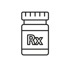 Medical icons. Drugs & Prescriptions. Medicine bottles and with Rx sign. prevention, health, diagnosis. Outline design style