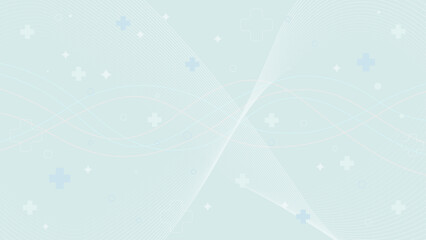 Medical technology wave abstract background. Healthcare with digital marketing. Light blue with medical cross symbols, soft waves, and digital lines, ideal for healthcare and tech marketing themes.
