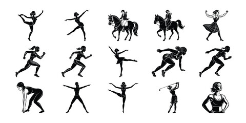 Diverse Silhouettes of People in Various Activities and Poses vector bundles.