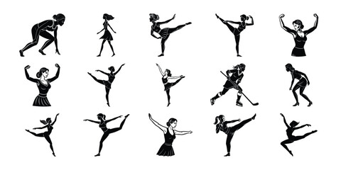Collection of Silhouette vector bundles Depicting Dance and Sports Positions.