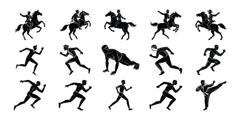 Silhouettes vector bundles of Runners Riders and Sportsmen Doing Various Activities.