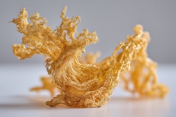 a cascade of shimmering gold dust momentarily forming an abstract, fluid sculpture before dissolving back into the
