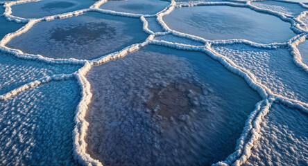 Polygonal Salt Flat Texture at Sunrise in Natural Landscape