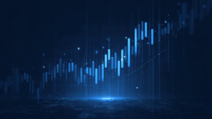 Abstract blue stock chart with rising candlestick lines showing financial Growth Trend, representing Rising to Success and stock chart and graph movement