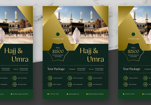Gradient Gold And Green Hajj And Umra Flyer