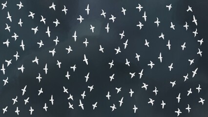 Hand Drawn A Flock of Bird Flying in the Sky