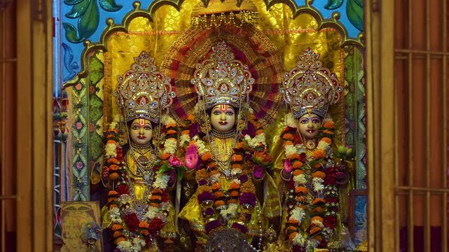 Ram Darbar &ndash; Lord Ram, Sita, and Lakshman Idols in a Decorated Temple Shrine