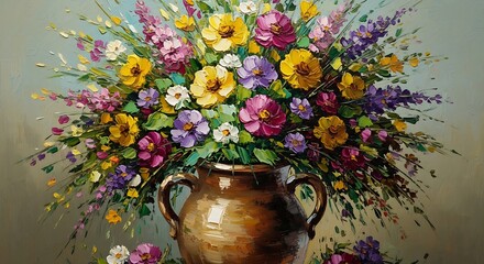 Vibrant Floral Still Life: A Masterpiece of Impasto Painting