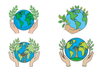 Save our green planet, an eco-friendly concept illustration of a global environment with a leaf icon and tree