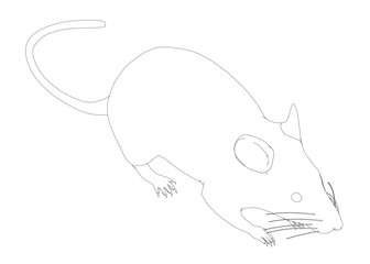 A mouse is shown in a black and white drawing. The mouse is laying on its side, with its head and front paws visible. Concept of simplicity and minimalism, as the focus is on the basic form