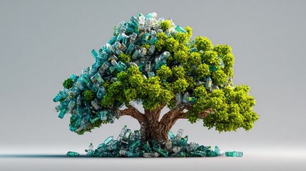 World Environment Day concept with vibrant 3D tree illustration as background. Environmental sustainability theme, advocating green earth, recycling and nature conservation.