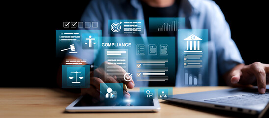 Compliance in business concept. Laws concept. Enforce laws, regulations and standards....