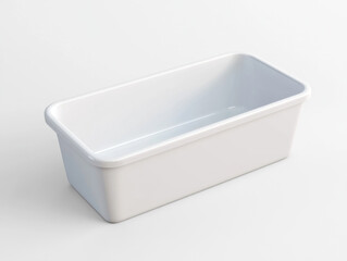 White container sits empty on a bright surface, ready to hold items or ingredients for storage and use in a variety of settings.