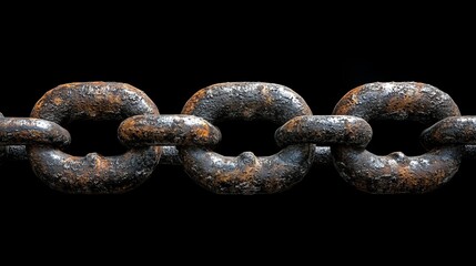 Obraz premium Rusty Metal Chain Links Isolated on Black Background for Design