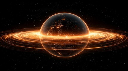 Stunning Planet Surrounded by Glowing Rings in Cosmic Space