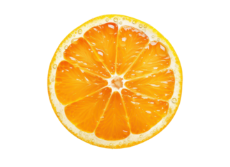 fresh slice of orange fruit with water drops isolated on white or transparent png