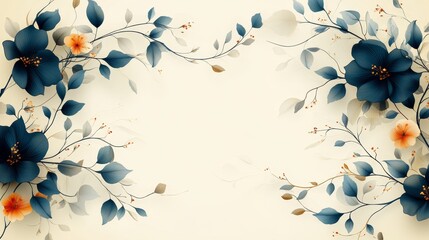 Elegant Floral Decoration with Blue and Orange Flowers and Leaves
