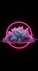 Cloud Floating in Neon Circle on Transparent Background