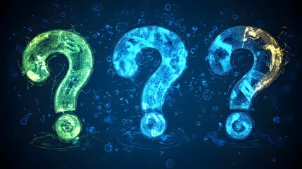 Three Glowing Question Marks Abstract Art Digital Background