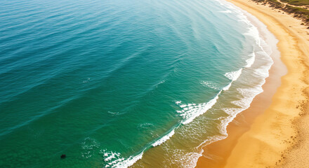 waves on the beach scene photo from above, generative ai