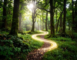 Obraz premium Sunlight path through a lush forest