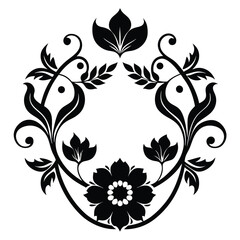 Ornate floral design with symmetrical leaves and blossoms